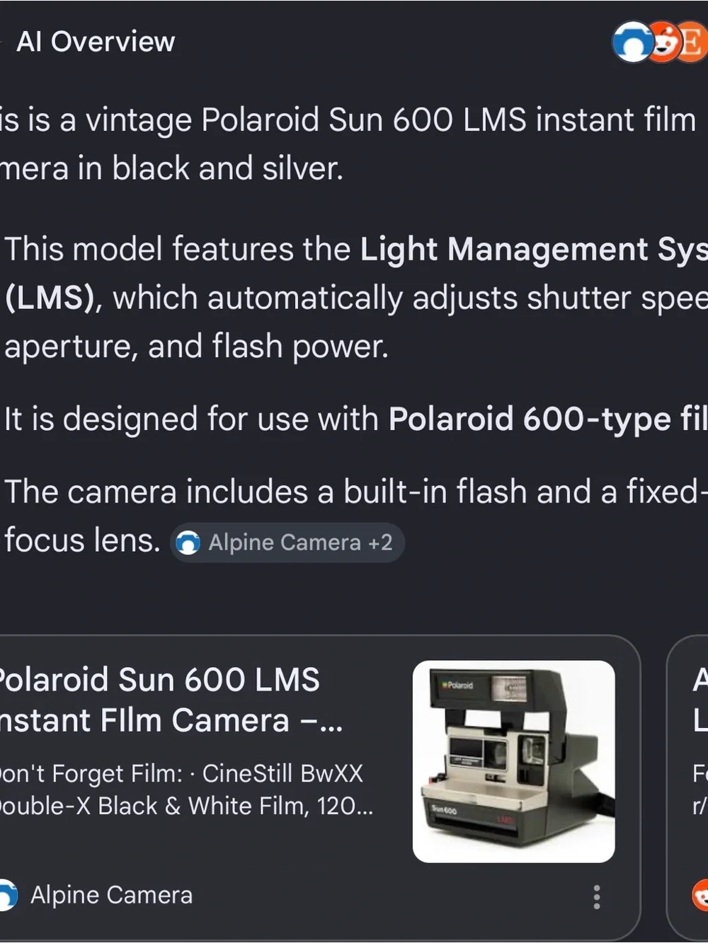 Polaroid Sun 600 LMS Instant Camera - Silver & Black